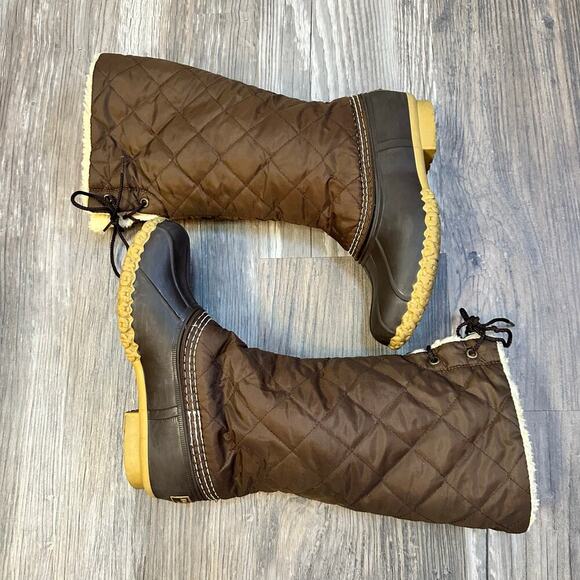 Vintage L.L. Bean Quilted Sherpa Lined Duck‎ Boots Womens Size 7M Pull On Rubber - Picture 5 of 12